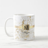 Mug Marbre blanc et or, nom du script et monogramme (Gauche)