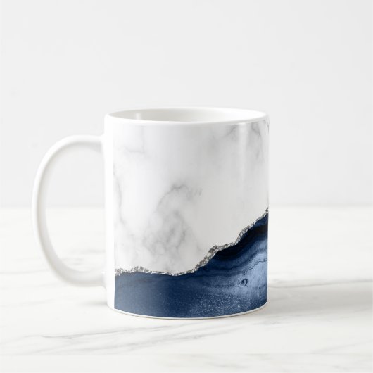 Mug Marbre blanc Marine Blue Silver Agate (Gauche)