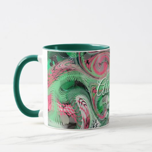 Mug Marbre blanc mignon vert rouge abstrait moderne (Gauche)