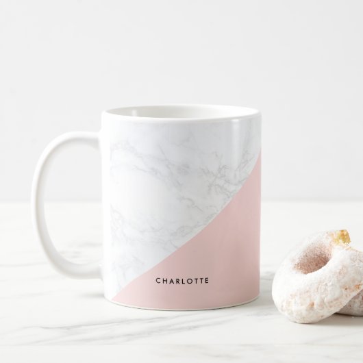 Mug Marbre blanc moderne avec Musique de Bloc Rose (Avec donut)