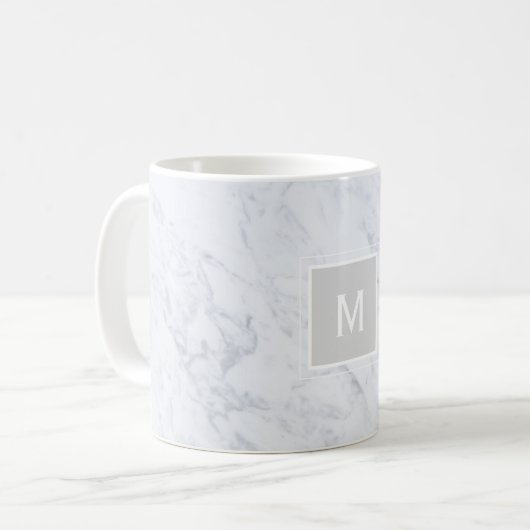 Mug Marbre blanc moderne chic Monogramme personnalisé (Devant gauche)