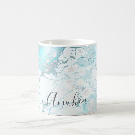 Mug MARBRE BLANC PixDezines+VINS TURQUOISE IRIDESCENTE (Centre)