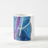 Mug Marbre bleu et violet Agate Nom Abstrait Monogramm (Centre)