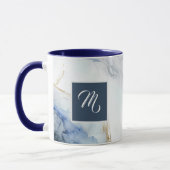 Mug Marbre bleu moderne Nom personnalisé Café (Gauche)