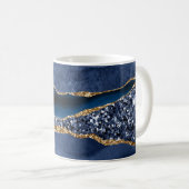 Mug Marbre d'agate à paillettes bleues dorées avec mon (Devant droit)
