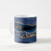 Mug Marbre d'agate à paillettes bleues dorées avec mon (Devant gauche)