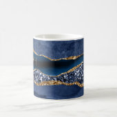 Mug Marbre d'agate à paillettes bleues dorées avec mon (Centre)