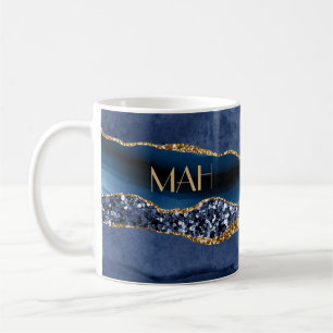 Mug Marbre d'agate à paillettes bleues dorées avec mon