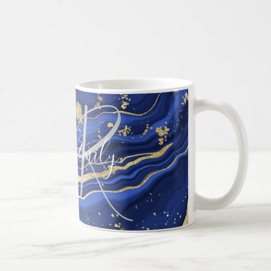 Mug Marbre d'agate blanc pourpre Nom Abstrait Monogram (Droite)