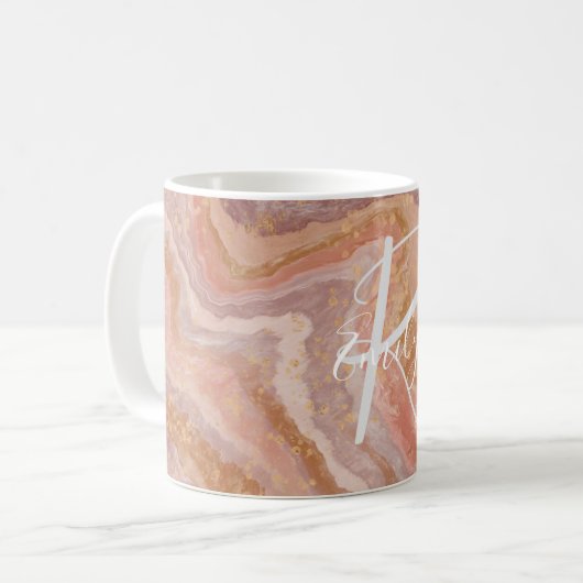 Mug Marbre d'Agate de Sable Rose Nom Abstrait Monogram (Devant gauche)