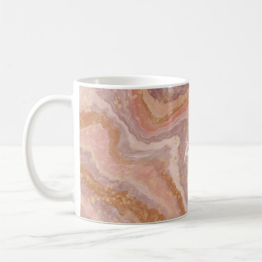 Mug Marbre d'Agate de Sable Rose Nom Abstrait Monogram (Gauche)