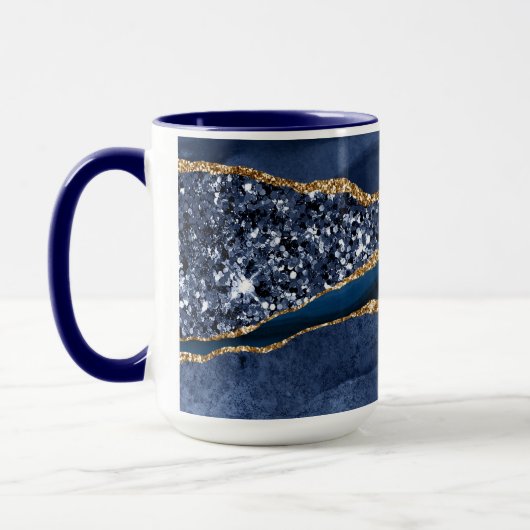 Mug Marbre d'agate pailleté or bleu Élégant Moderne (Gauche)