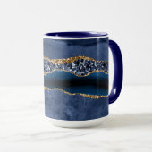 Mug Marbre d'agate pailleté or bleu Élégant Moderne (Devant droit)