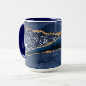 Mug Marbre d'agate pailleté or bleu Élégant Moderne (Devant gauche)