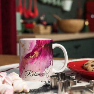 Mug Marbre de luxe personnalisé rose, violet et or