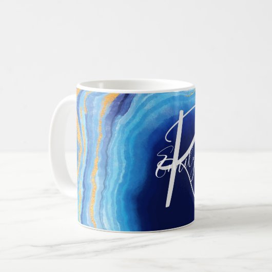 Mug Marbre de marbre d'agate profonde Indigo Nom Abstr (Devant gauche)
