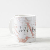 Mug Marbre de monogramme de feuille d'or rose tendance (Devant gauche)