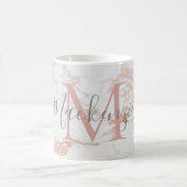 Mug Marbre de monogramme de feuille d'or rose tendance (Centre)