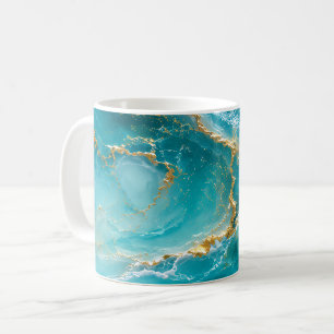 Mug Marbre d'Océan Turquoise Luxueux avec Vagues de Fe