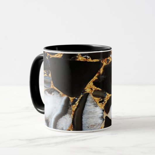 Mug marbre doré, blanc et noir (Devant gauche)