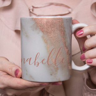 Mug Marbre doré rose avec nom personnalisé manuscrit