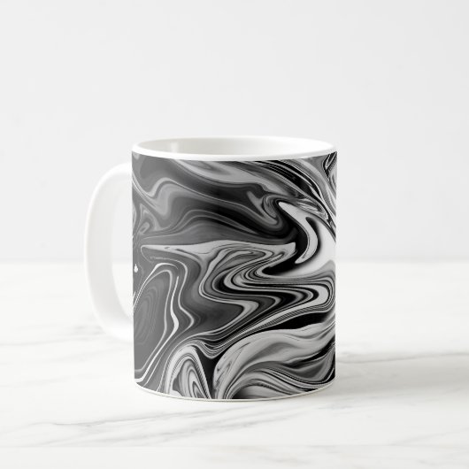 Mug Marbre élégant 7 - liquide noir et blanc (Devant gauche)