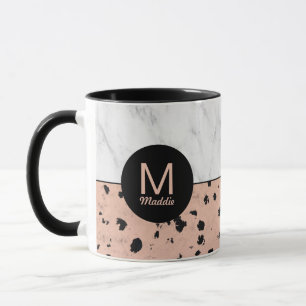 Mug Marbre élégant et or Rose avec Monogramme