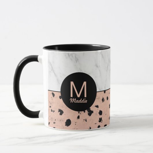 Mug Marbre élégant et or Rose avec Monogramme (Gauche)