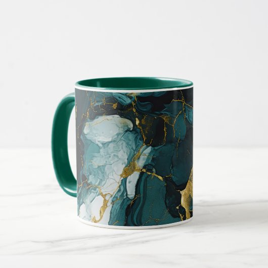 Mug Marbre émeraude aux veines dorées (Devant gauche)
