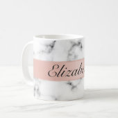 Mug marbre fin avec monogramme de bande d'or rose (Devant gauche)