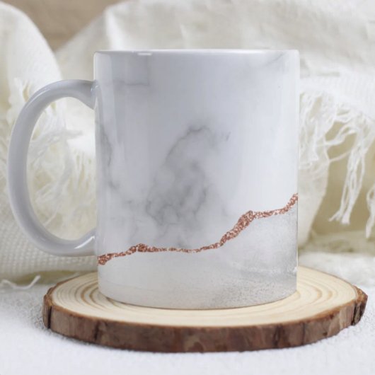 Mug Marbre gris blanc Agate Rose Or Pailleté 