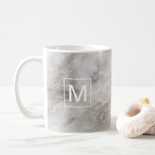 Mug Marbre Gris Monogramme Tendance Moderne (Avec donut)