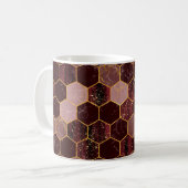 Mug Marbre hexagone texture transparente avec or (Devant gauche)