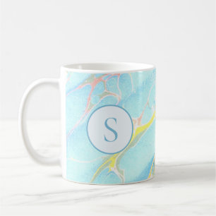 Mug Marbre imprimé bleu or avec monogramme personnalis