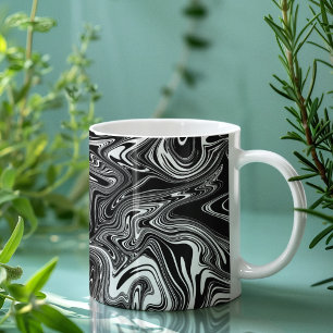 Mug Marbre Liquide Abstrait Noir et Blanc