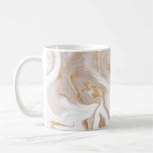 Mug Marbre liquide beige, art de la ligne dorée.