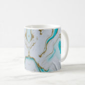 Mug Marbre liquide blanc-turquoise (Devant droit)