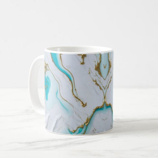 Mug Marbre liquide blanc-turquoise (Devant gauche)