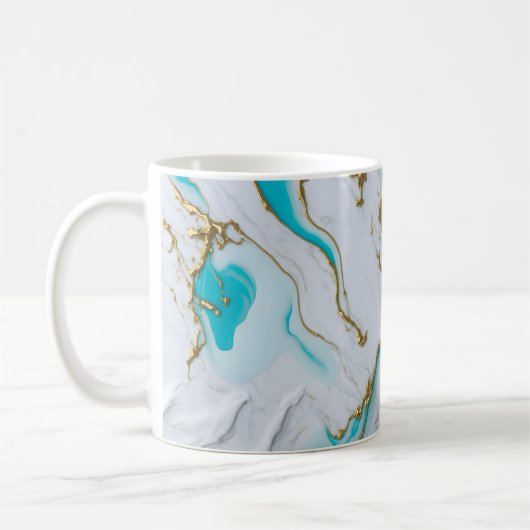 Mug Marbre liquide blanc-turquoise (Gauche)