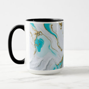 Mug Marbre liquide blanc-turquoise
