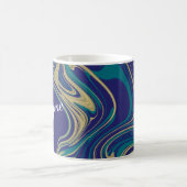 Mug Marbre Liquide Faux Or Bleu Vert Monogrammé (Centre)