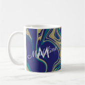 Mug Marbre Liquide Faux Or Bleu Vert Monogrammé (Gauche)