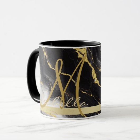 Mug Marbre minimaliste moderne en or noir (Devant gauche)