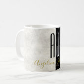 Mug Marbre Monogramme Initiales Simple Noir et Blanc (Devant gauche)