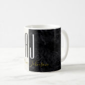 Mug Marbre Noir et Blanc Initiales simples Monogramme (Devant droit)