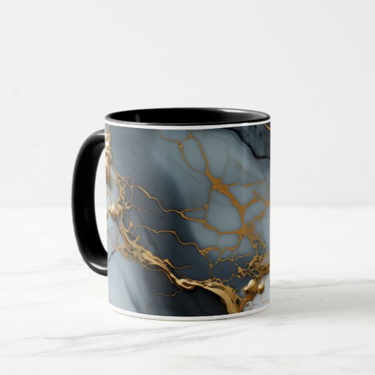 Mug Marbre Onyx Fumé avec Veines Dorées (Devant gauche)