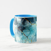 Mug Marbre pailleté bleu et or (Devant gauche)