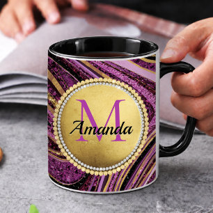 Mug Marbre pailleté chic lettre initiale rose or