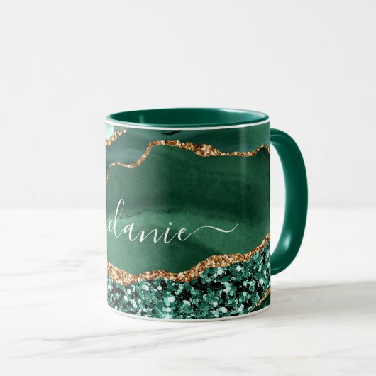 Mug Marbre Parties scintillant or vert Nom personnalis (Devant droit)