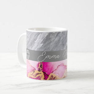 Mug Marbre rose Diamond Nom de la Parties scintillant